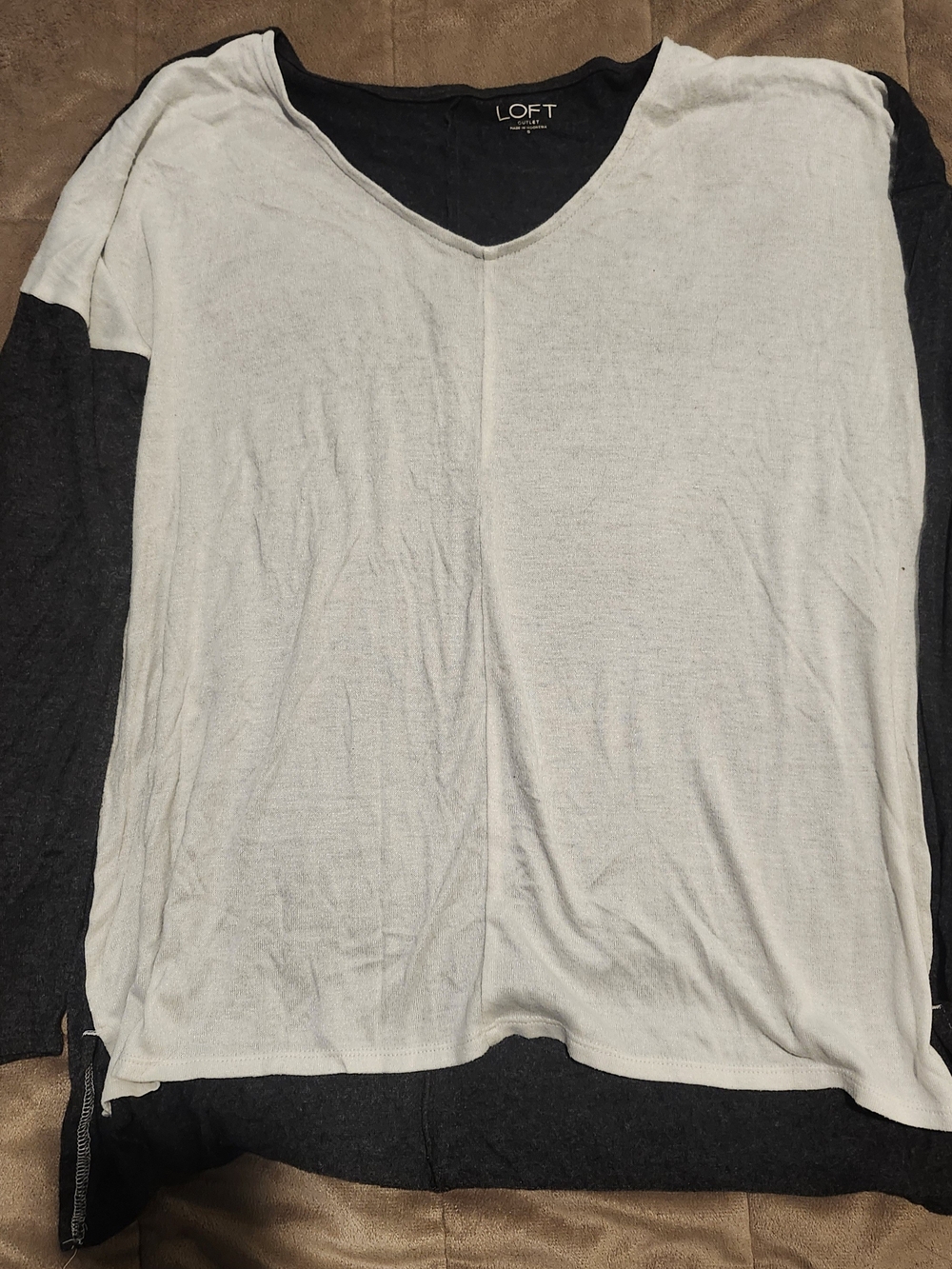 LOFT Two-Tone V-Neck Long Sleeve Top - White & Black